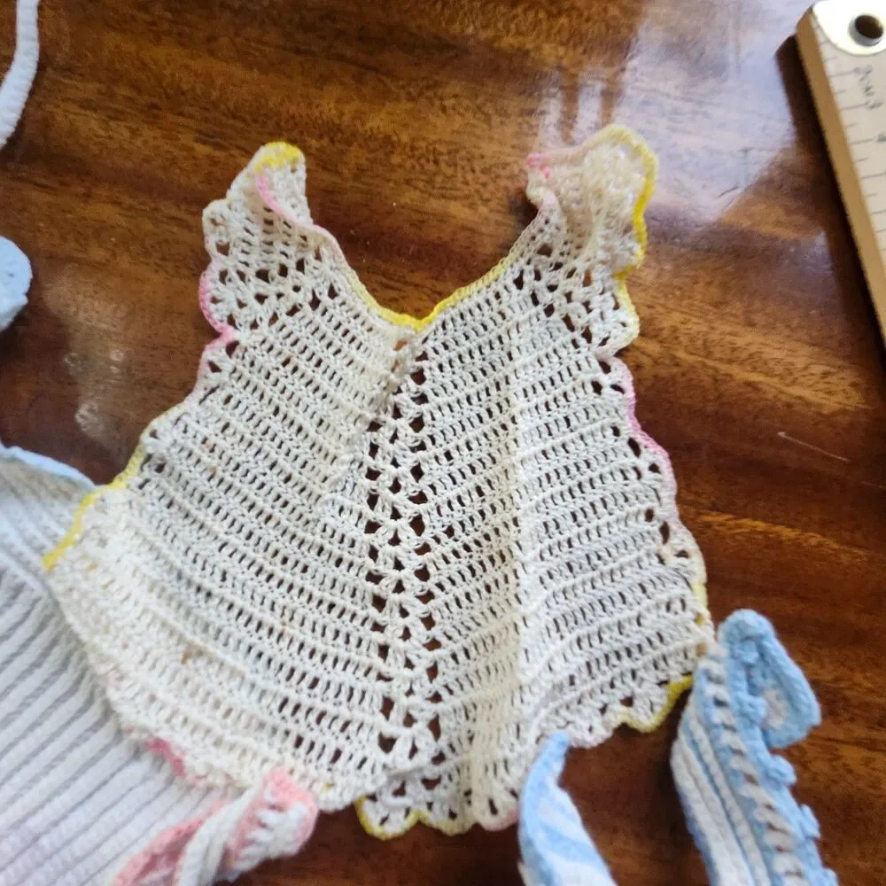 Vintage Handmade Crocheted Baby Bibs Lot of 6 Pastel Pink Blue Yellow White